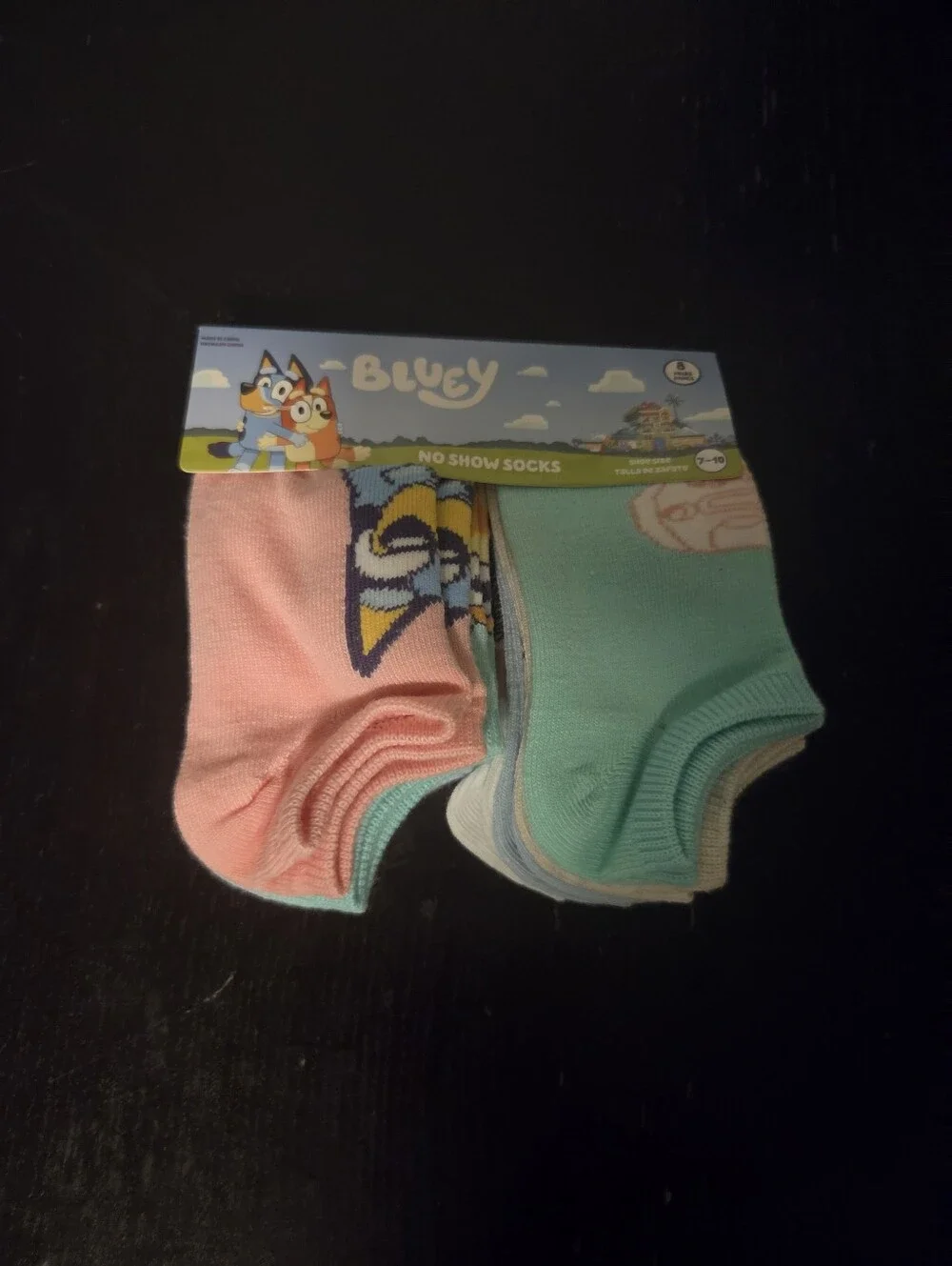 Bluey Kids No-Show Socks - Pink & Teal - 5-Pack